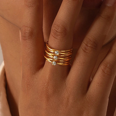 Jewelry IG Style Modern Style Classic Style Solid Color Lines 304 Stainless Steel Zircon 18K Gold Plated Layered Inlay Rings