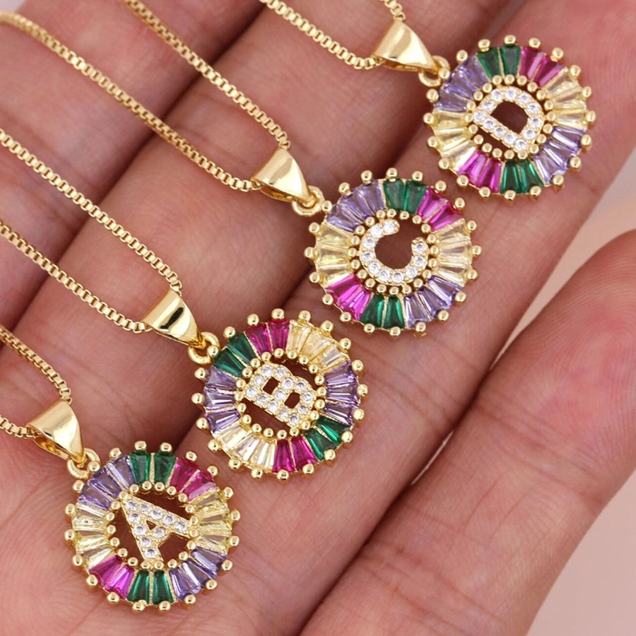 Copper 18K Gold Plated Plating Inlay Letter Zircon Pendant Necklace
