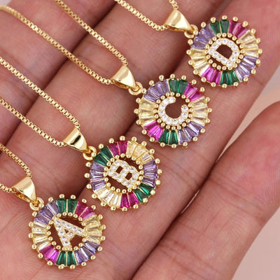 Copper 18K Gold Plated Plating Inlay Letter Zircon Pendant Necklace