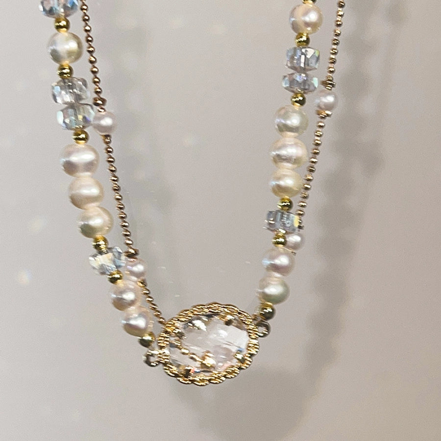 Simple Style Classic Style Round Artificial Crystal Imitation Pearl  Layered Necklaces