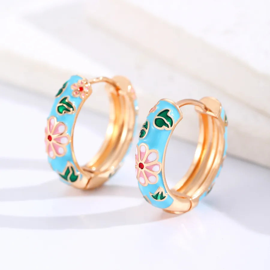 1 Pair Casual Elegant Lady Flower Enamel Copper Earrings