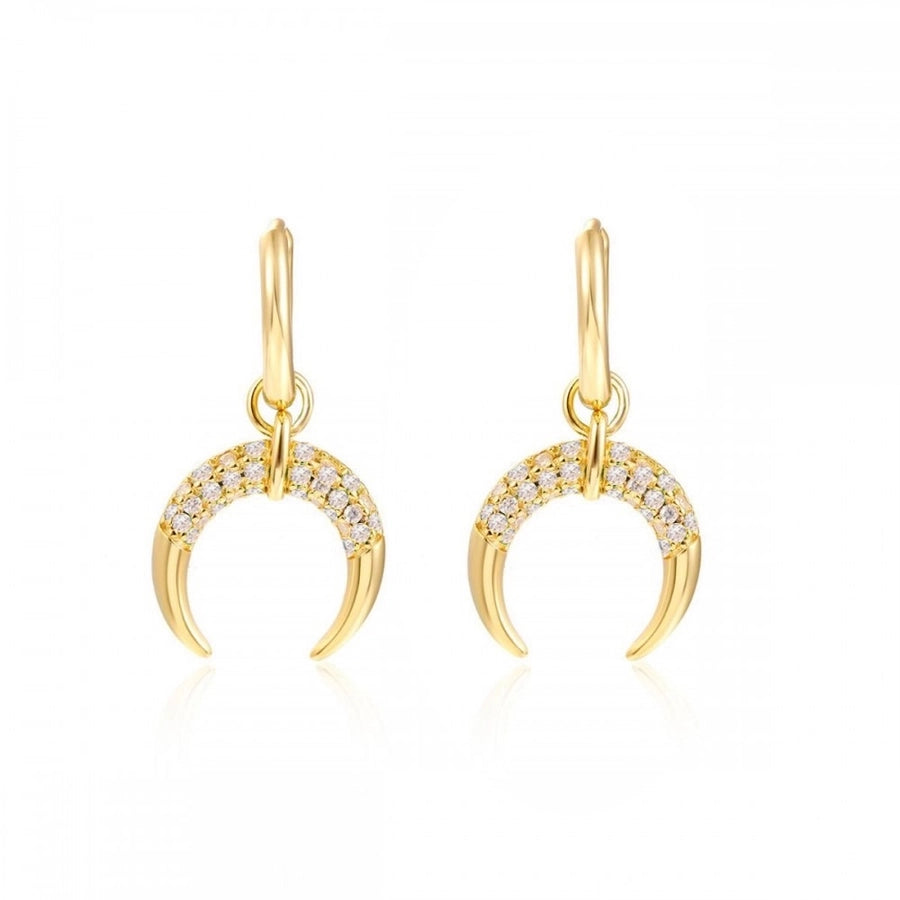 1 Pair Elegant Simple Style Geometric Moon Copper Zircon 24K Gold Plated Drop Earrings
