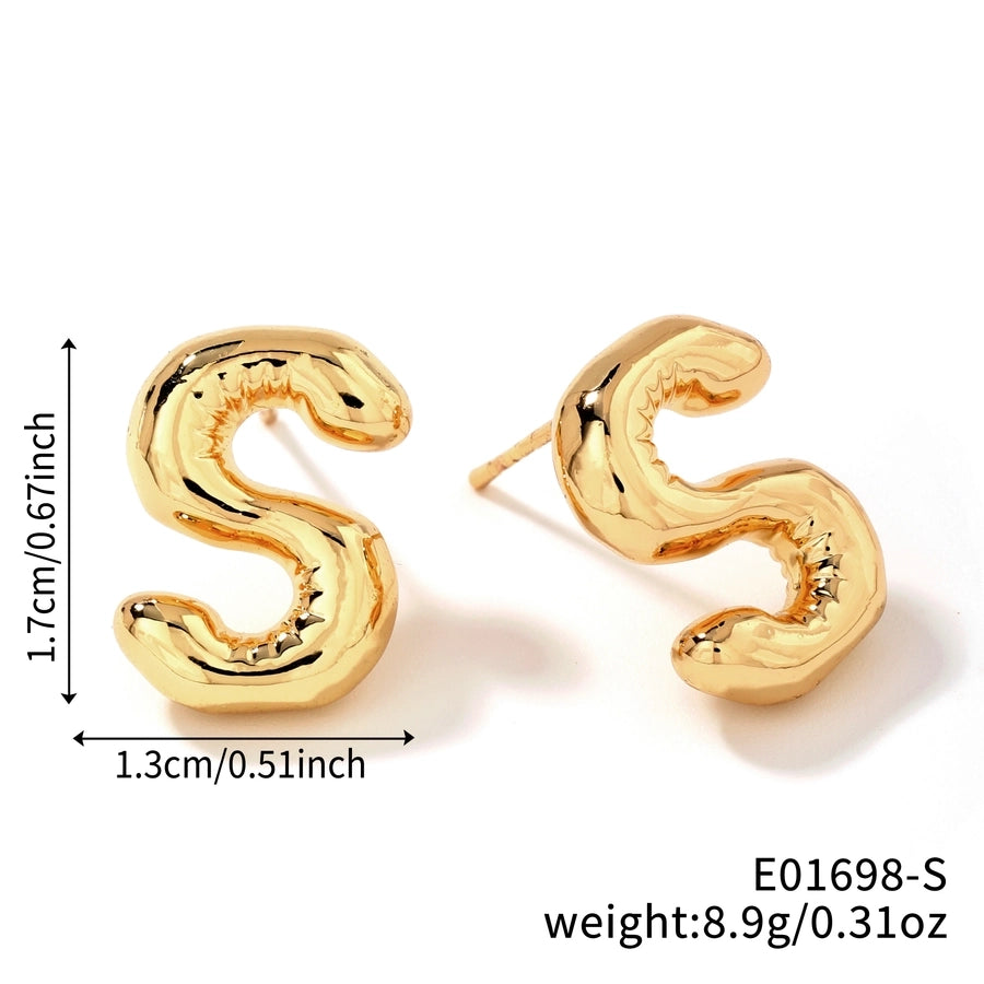 1 Pair Sweet Simple Style Shiny Letter Plating Copper K Gold Plated Ear Studs