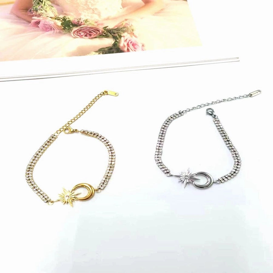 Simple Style Star Moon Titanium Steel 18K Gold Plated Bracelets In Bulk