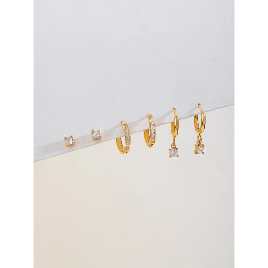 18K Gold Stainless Steel Rhinestone White Rhinestone Ear Clip Earrings 3 Pairs One Card