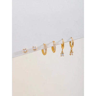 18K Gold Stainless Steel Rhinestone White Rhinestone Ear Clip Earrings 3 Pairs One Card