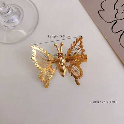 women's fashion butterfly alloy butterfly hollow out artificial pearls hair clip