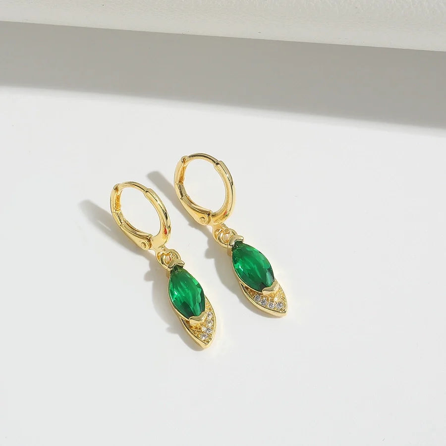 1 Pair Elegant Simple Style Solid Color Plating Inlay Copper Zircon 14K Gold Plated Drop Earrings