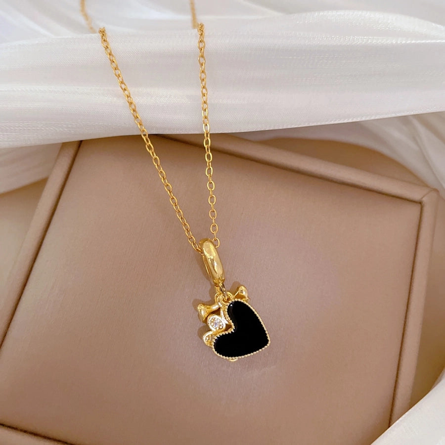 Jewelry Sweet Classic Style Artistic Paw Print Heart Shape Titanium Steel Copper Zircon Gold Plated Pendant Necklace