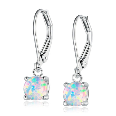 1 Pair of Simple  round Opal Earrings, Copper Plated with Real Gold