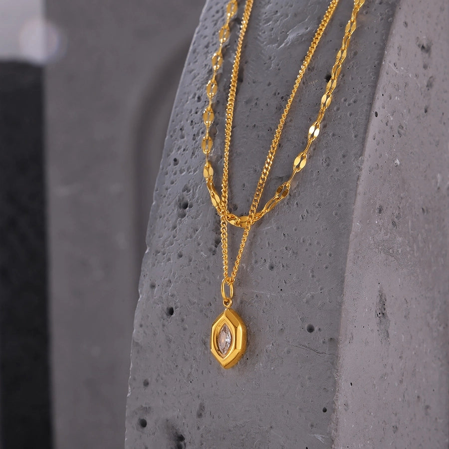 Jewelry Simple Style Korean Style Hexagon 304 Stainless Steel 18K Gold Plated Plating Pendant Necklace Necklace