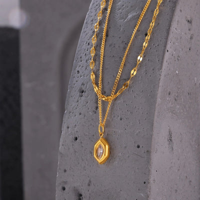 Jewelry Simple Style Korean Style Hexagon 304 Stainless Steel 18K Gold Plated Plating Pendant Necklace Necklace