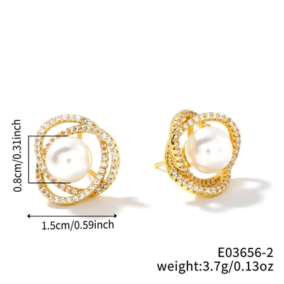 1 Pair Retro Simple Style Shiny Geometric Inlay Copper Zircon K Gold Plated Ear Studs