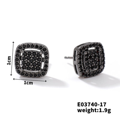 1 Piece Hip-Hop Retro Streetwear Geometric Inlay Copper Zircon Rhodium Plated Ear Studs