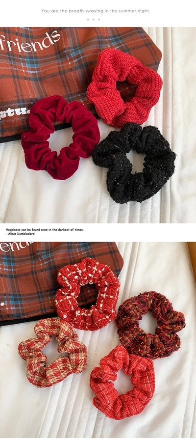 Women's Casual Plaid Solid Color Cloth Fabric Flannel Hair Tie