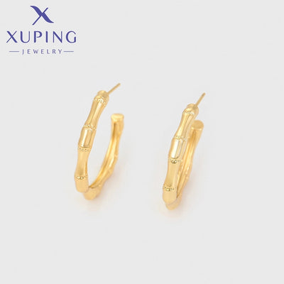 1 Pair XUPING Simple Style C Shape Copper 18K Gold Plated Ear Studs