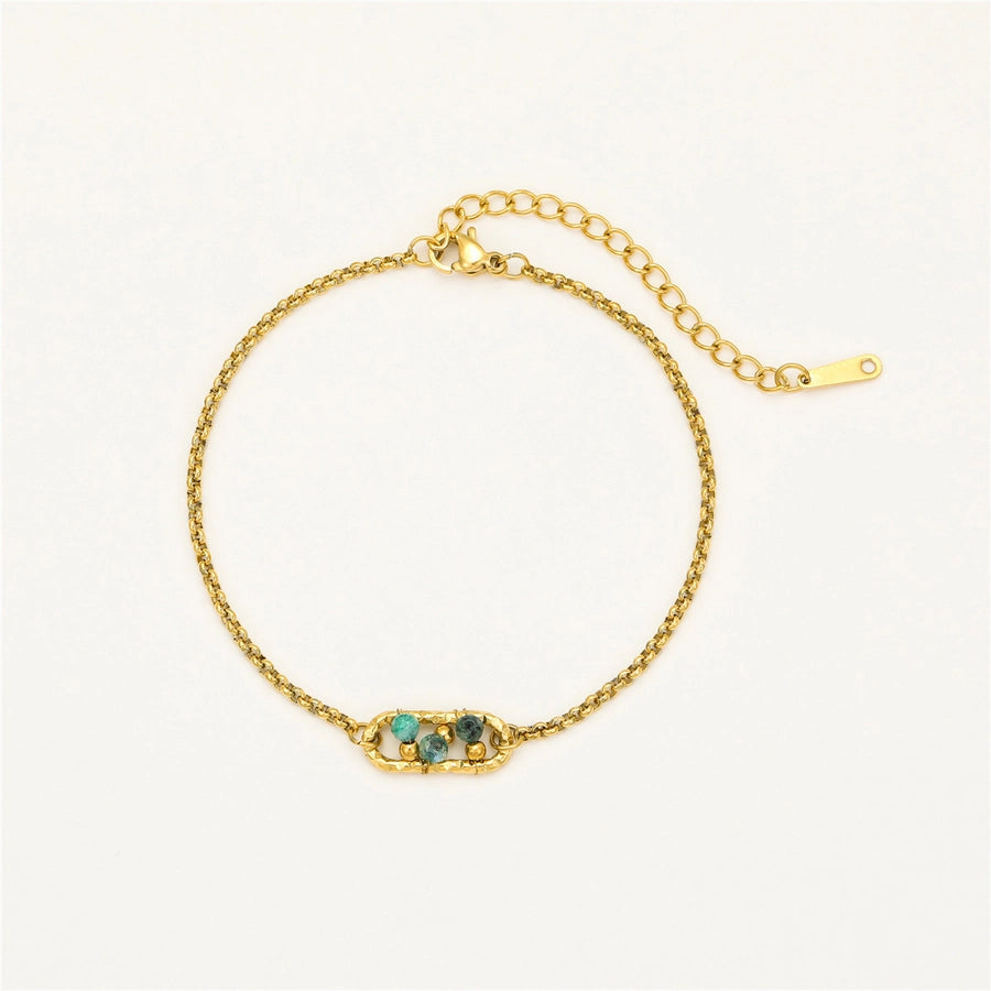 Simple Style Geometric 304 Stainless Steel natural stone 18K Gold Plated Belcher Chain Bracelets In Bulk