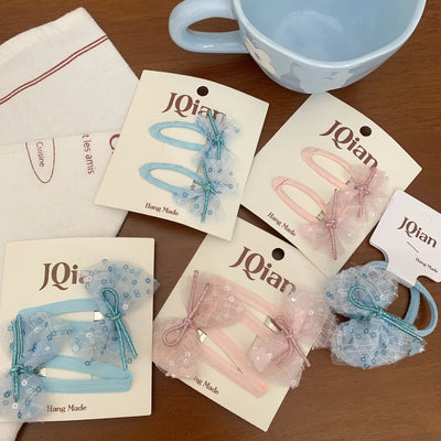 Women's Cute Sweet Korean Style Bow Knot Gauze Sequins Handmade Lace Hair Clip Hair Tie