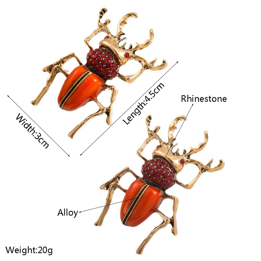 Dignified Sense of Design Alloy Dripping Oil Diamond Insect Stud Earrings Vintage Personal Influencer Beetle Earrings