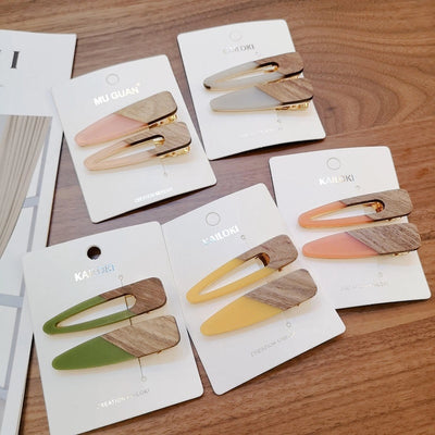 simple style color block wood acetic acid sheets handmade patchwork hair clip 1 pair