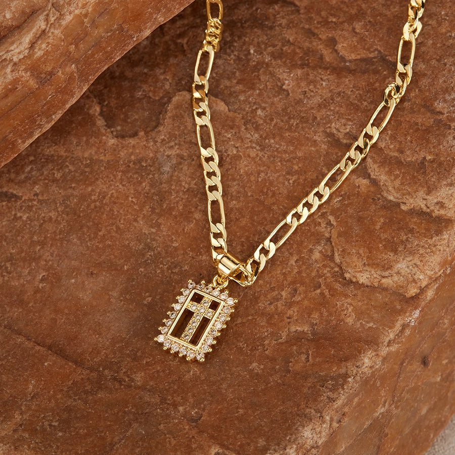 Jewelry French Style Simple Style Cross Copper 14K Gold Plated Pendant Necklace