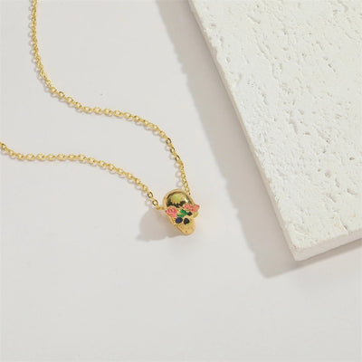 Copper 14K Gold Plated Inlay Skull Zircon Pendant Necklace