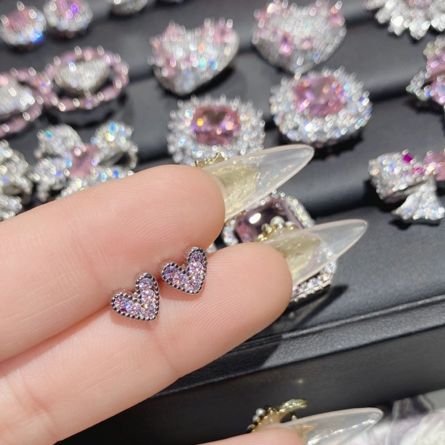 1 Pair Elegant Star Heart Shape Inlay Copper Artificial Gemstones Ear Studs