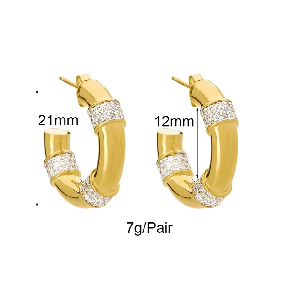 1 Pair Elegant Retro Luxurious Geometric Copper Zircon 24K Gold Plated Hoop Earrings Ear Studs
