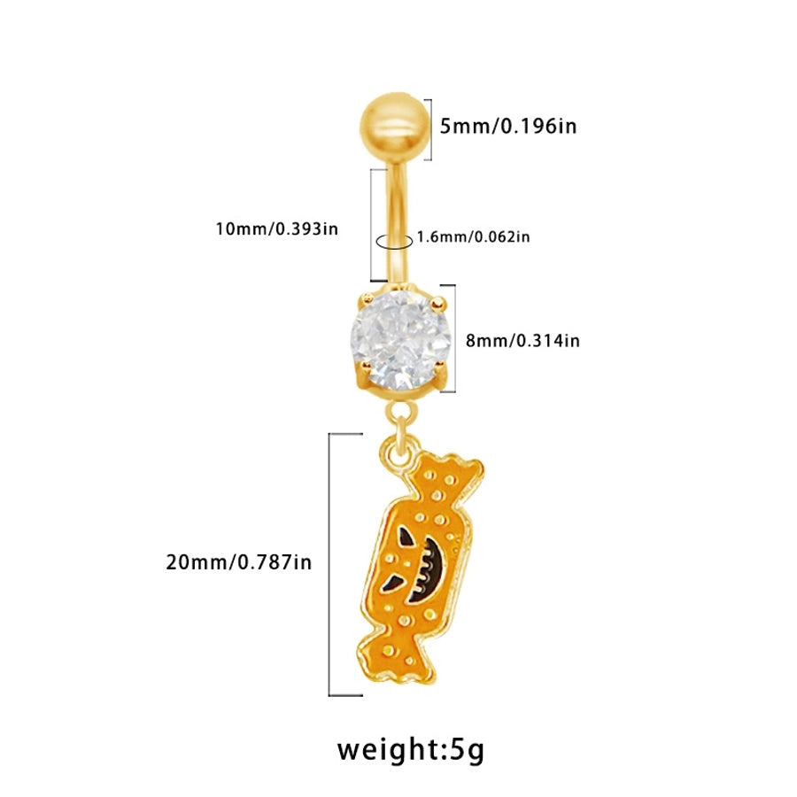 1 Piece Belly Rings Rock Punk Pumpkin Bat Skull 316 Stainless Steel  Alloy Epoxy Inlay Rhinestones Zircon Gold Plated