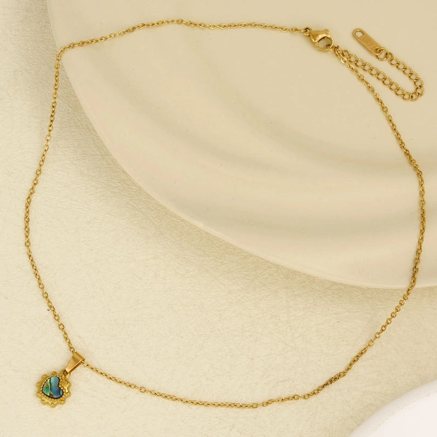 Jewelry Vintage Style Classic Style Heart Shape 304 Stainless Steel Shell Abalone Shell 18K Gold Plated Irregular Plating Pendant Necklace