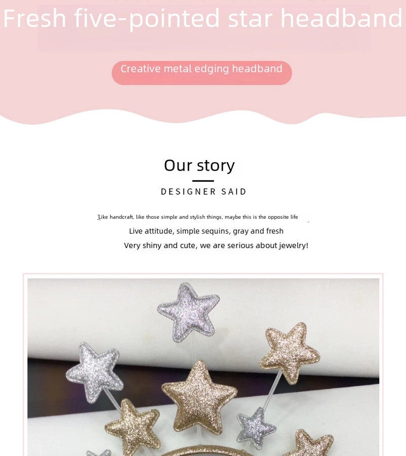 new Christmas creative small fresh five-pointed star children's hairband hair accessories metal around the side headband