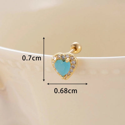 1 Piece Classic Style Heart Shape Inlay Copper Zircon Ear Studs