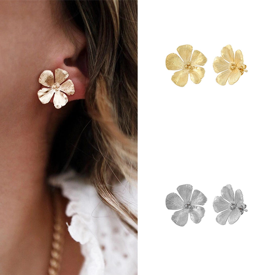 1 Pair IG Style Retro French Style Flower Petal Flowers Copper 24K Gold Plated Ear Studs