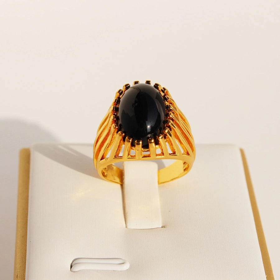 Brass 24K Gold Plated Inlay Geometric Gem Brass Rings