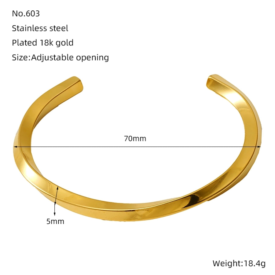 Elegant Romantic Geometric Solid Color 18K Gold Plated 304 Stainless Steel  Bangle