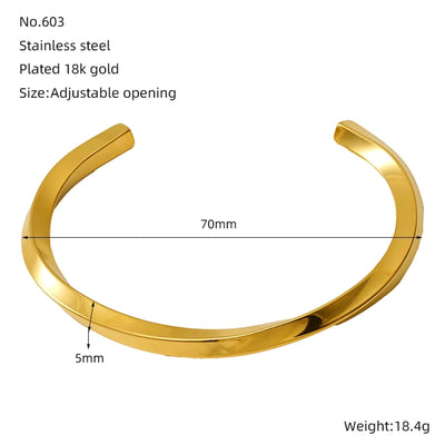 Elegant Romantic Geometric Solid Color 18K Gold Plated 304 Stainless Steel  Bangle