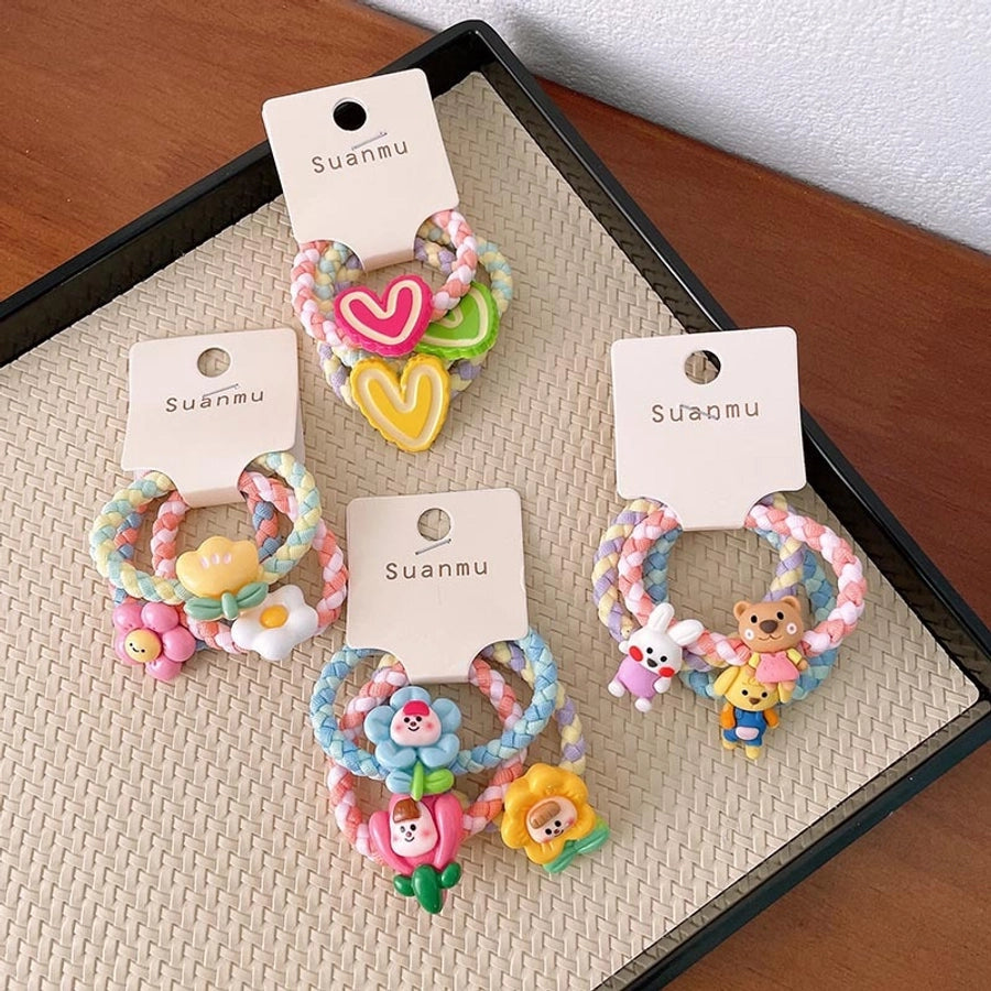 kid's cartoon style animal fruit flower cloth resin contrast collar hair tie