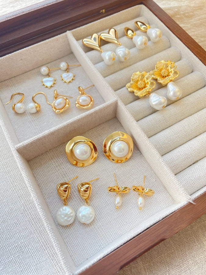 1 Piece Vintage Style Lady Wedding Pearl Inlay Copper Artificial Pearls 18K Gold Plated Drop Earrings