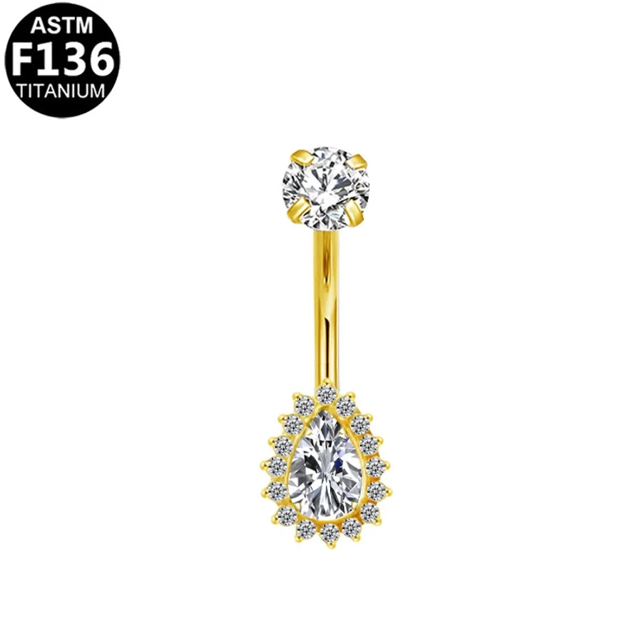 1 Piece Belly Rings Elegant Classic Style Shiny Oval Pure Titanium Titanium Alloy Zircon 14K Gold Plated White Gold Plated