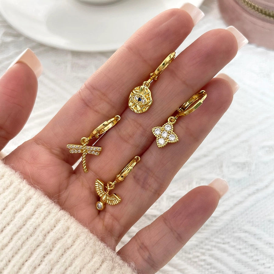 1 Pair IG Style Simple Style Dragonfly Inlay Copper Zircon Drop Earrings