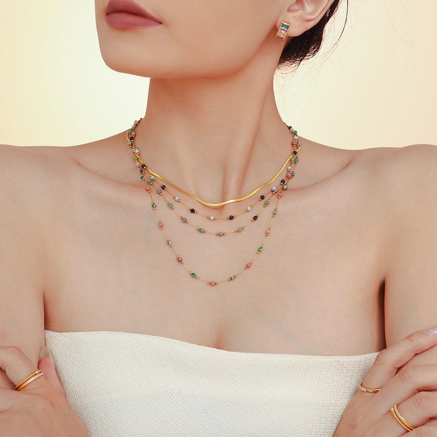 Luxurious Vacation chain natural stone 18K Gold Plated Necklace In Bulk