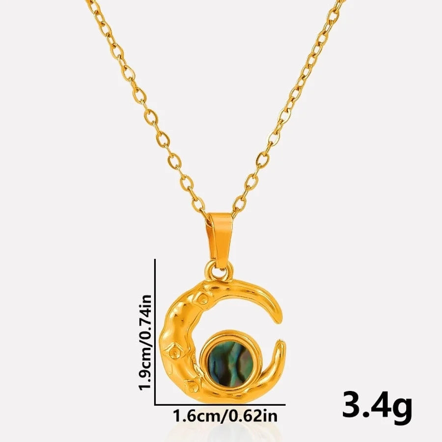 Jewelry Vintage Style Classic Style Moon 304 Stainless Steel Shell Abalone Shell 18K Gold Plated Irregular Plating Pendant Necklace
