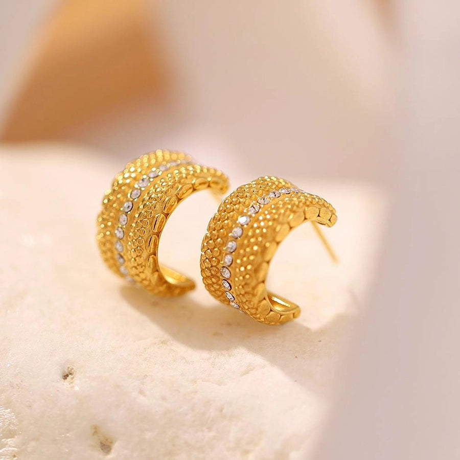1 Pair Elegant Simple Style Commute Geometric Inlay 304 Stainless Steel Zircon Gold Plated Ear Studs