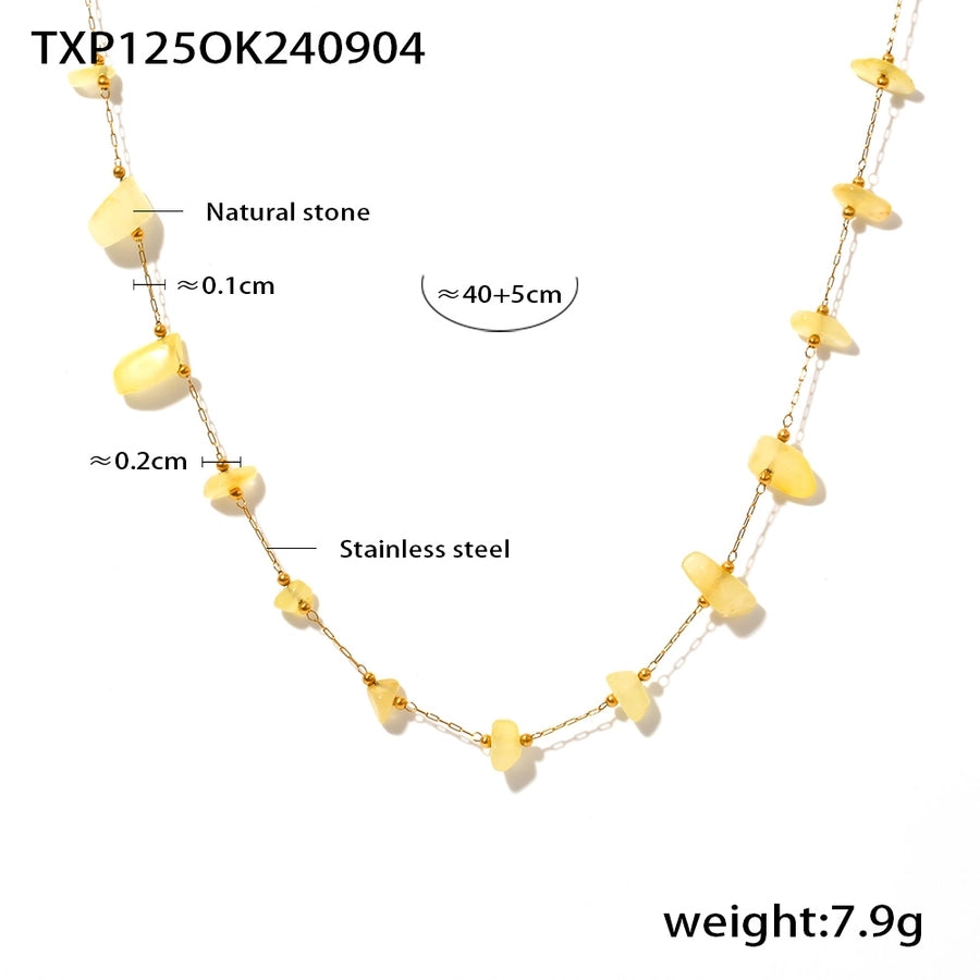 Europe and America  New Natural Stone Temperament Clavicle Necklace Bracelet Stainless Steel Non-Fading Light Luxury Jewelry Suit