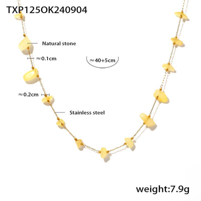 Europe and America  New Natural Stone Temperament Clavicle Necklace Bracelet Stainless Steel Non-Fading Light Luxury Jewelry Suit