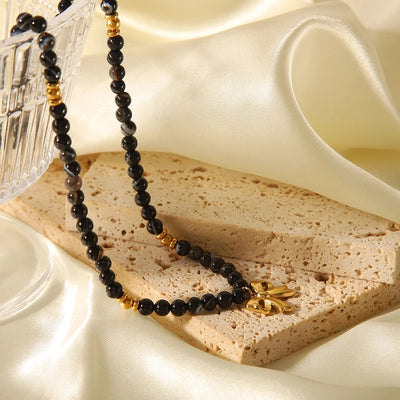 Simple Style Classic Style Bow Knot 304 Stainless Steel natural stone 18K Gold Plated Pendant Necklace In Bulk