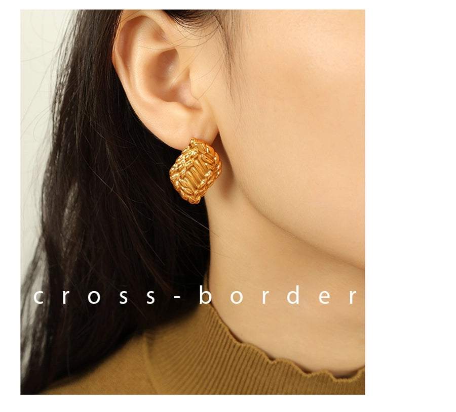 1 Pair IG Style Retro Geometric Polishing Plating 304 Stainless Steel 18K Gold Plated Ear Studs