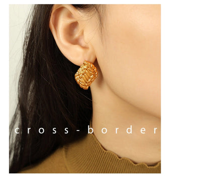 1 Pair IG Style Retro Geometric Polishing Plating 304 Stainless Steel 18K Gold Plated Ear Studs