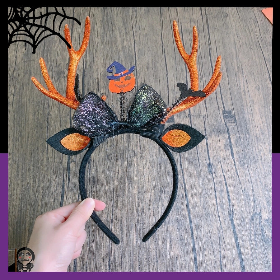Halloween Cute Funny Women's Pumpkin Antlers Hair Band Party Headpieces