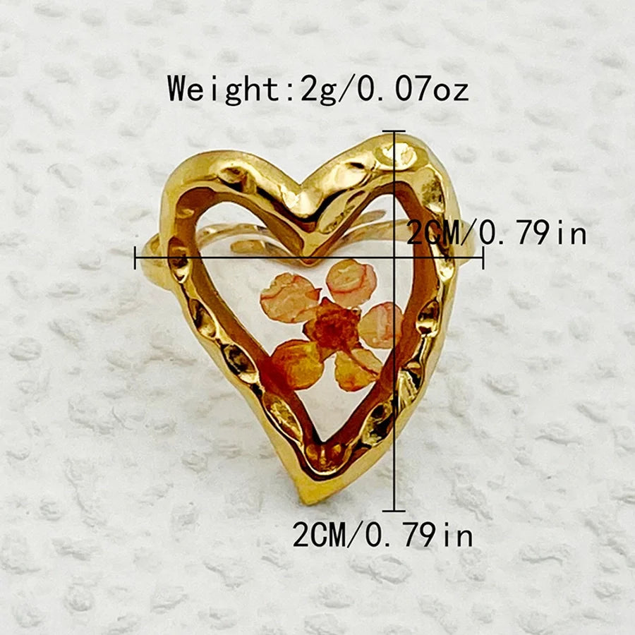 Jewelry IG Style Elegant Sweet Square Heart Shape 304 Stainless Steel Fritillary 14K Gold Plated Plating Inlay Open Rings